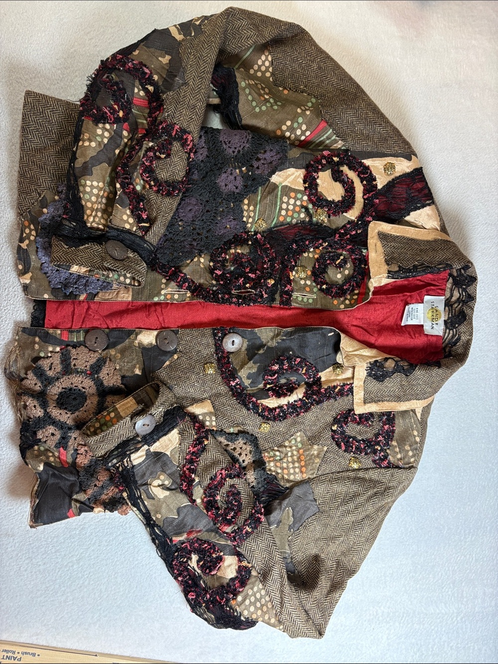 Patchwork Embellished Brown & Red Women's Blazer